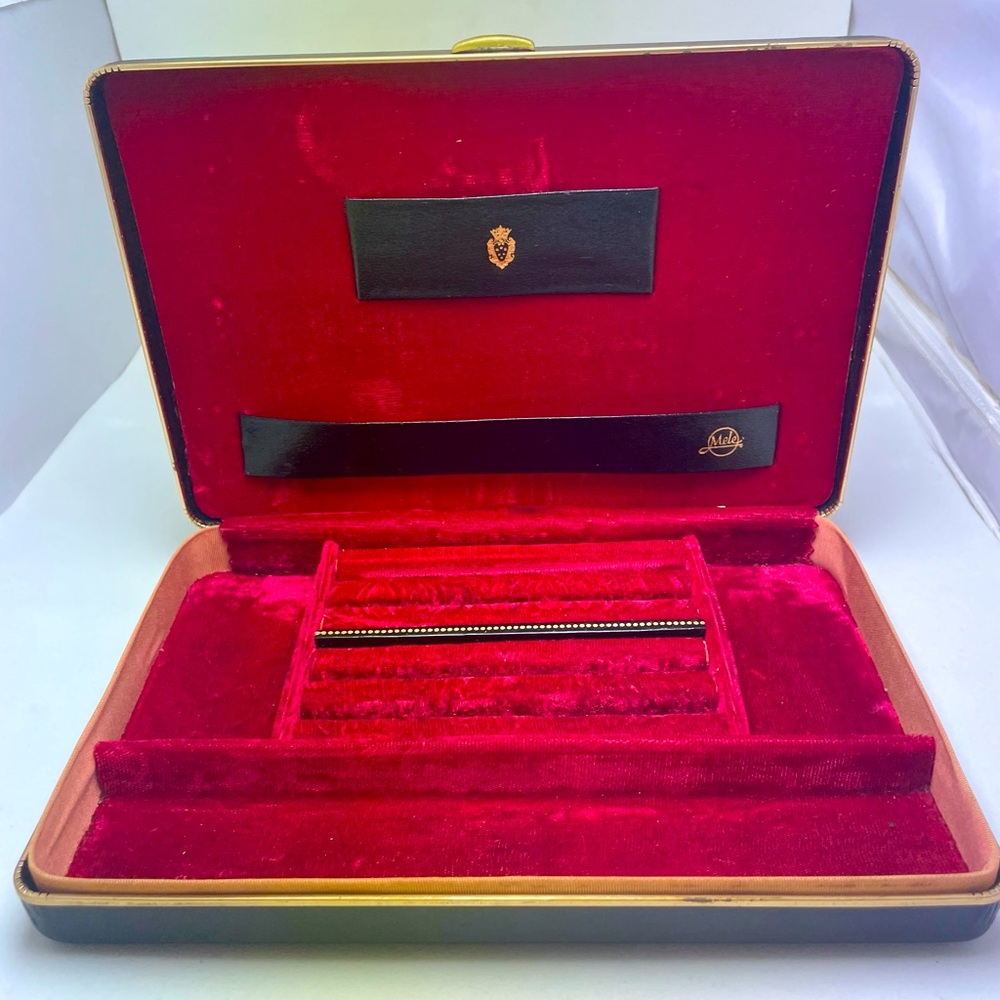 Vintage Mele Black and Red Velvet Jewelry Box